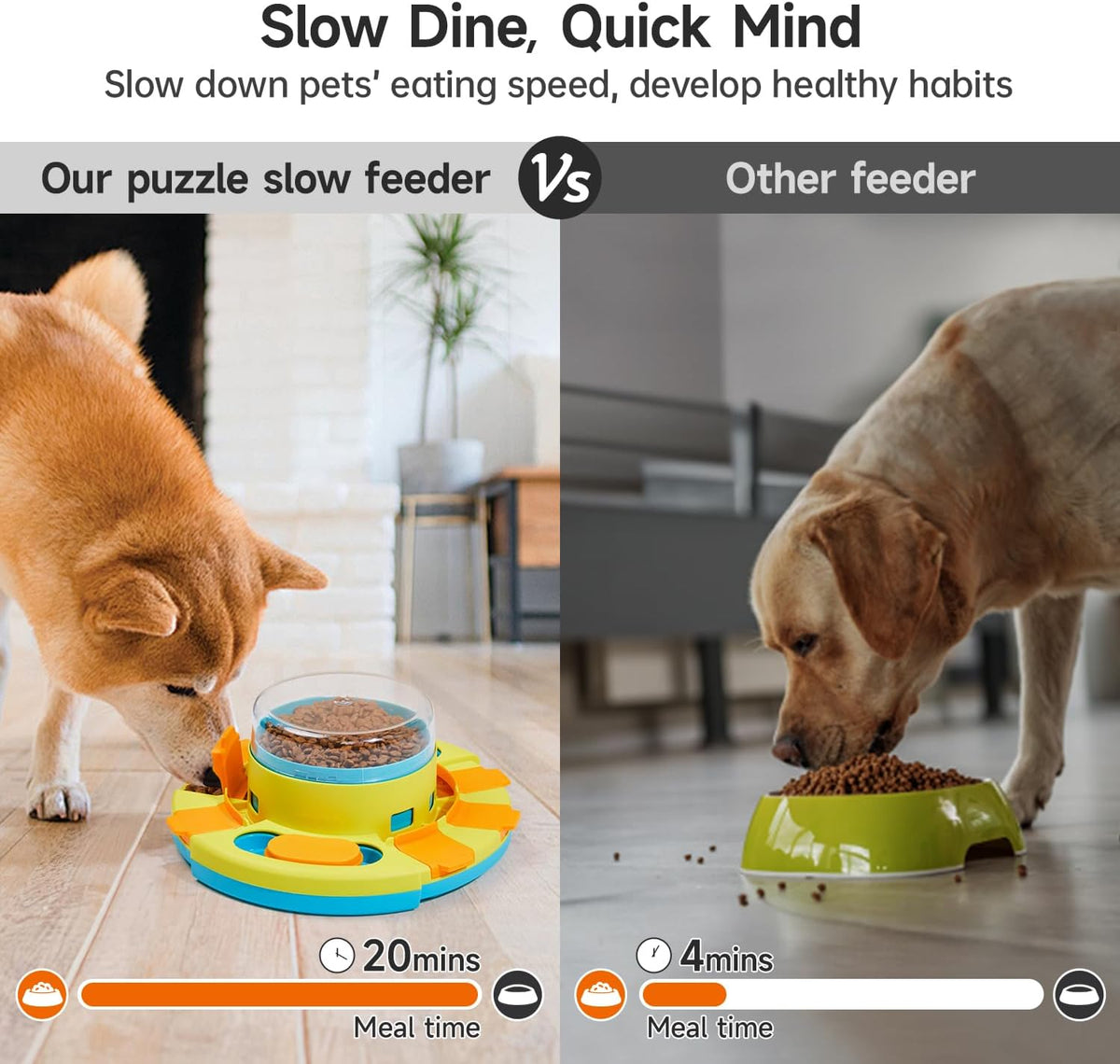 Dog Puzzle Toy 2 Levels, Slow Feeder, Pup Food Treat Feeding Dispenser for IQ Training and Entertainment for All Breeds 4.2 Inch Height