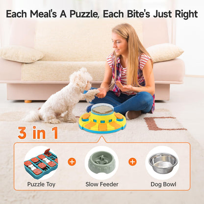 Dog Puzzle Toy 2 Levels, Slow Feeder, Pup Food Treat Feeding Dispenser for IQ Training and Entertainment for All Breeds 4.2 Inch Height