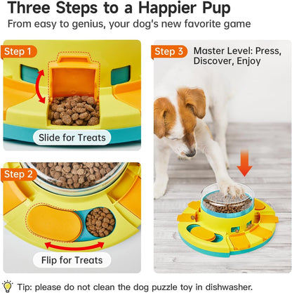 Dog Puzzle Toy 2 Levels, Slow Feeder, Pup Food Treat Feeding Dispenser for IQ Training and Entertainment for All Breeds 4.2 Inch Height
